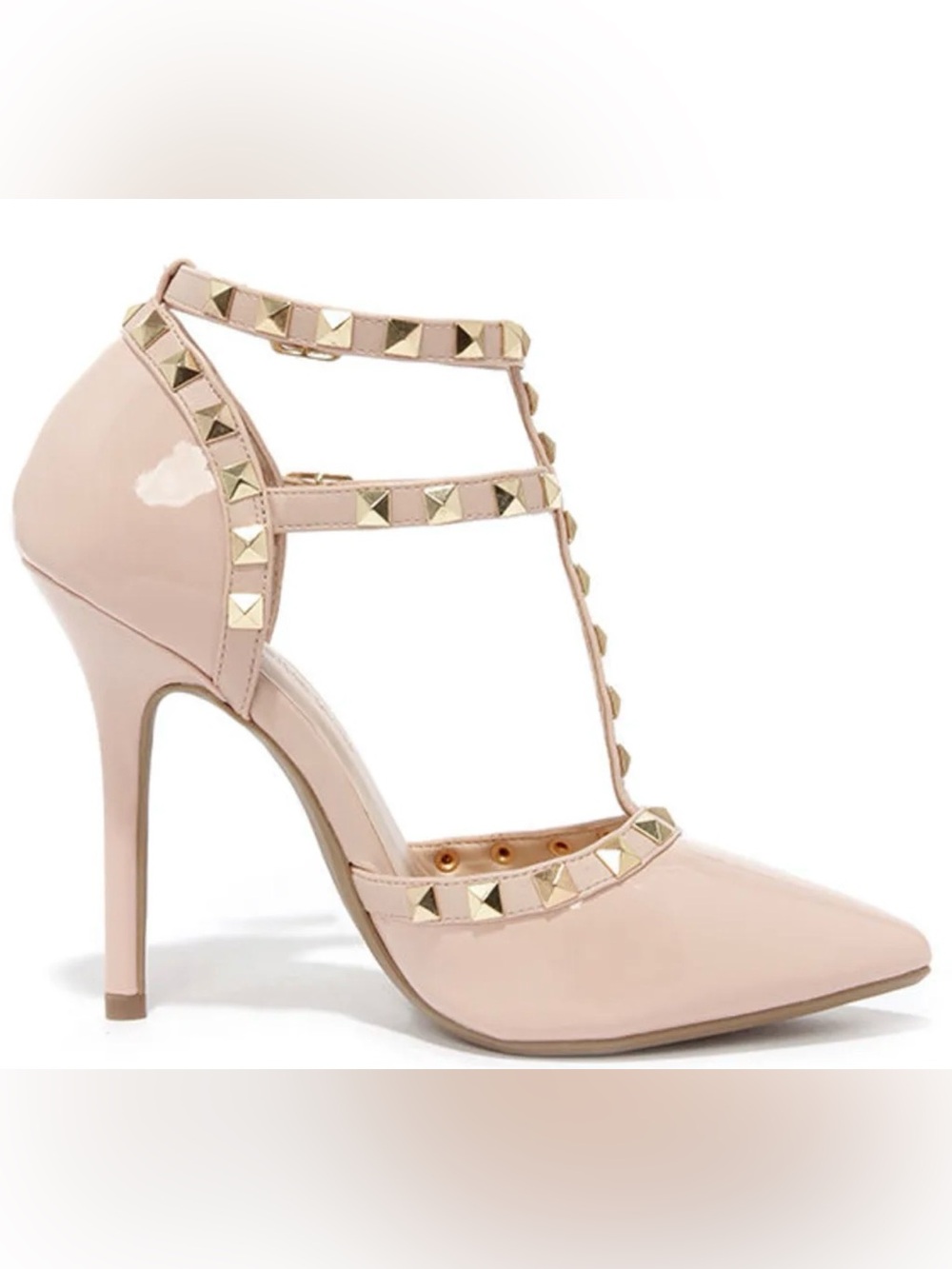 Wild Diva Lounge Adora 64 Nude Patent Studded Pointed Heels 8.5 New